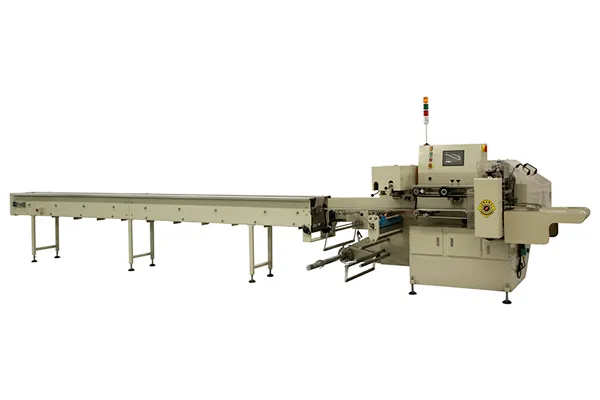 Envasadora horizontal flow pack SF-DH3 con sellado recíproco y alimentación inferior de film